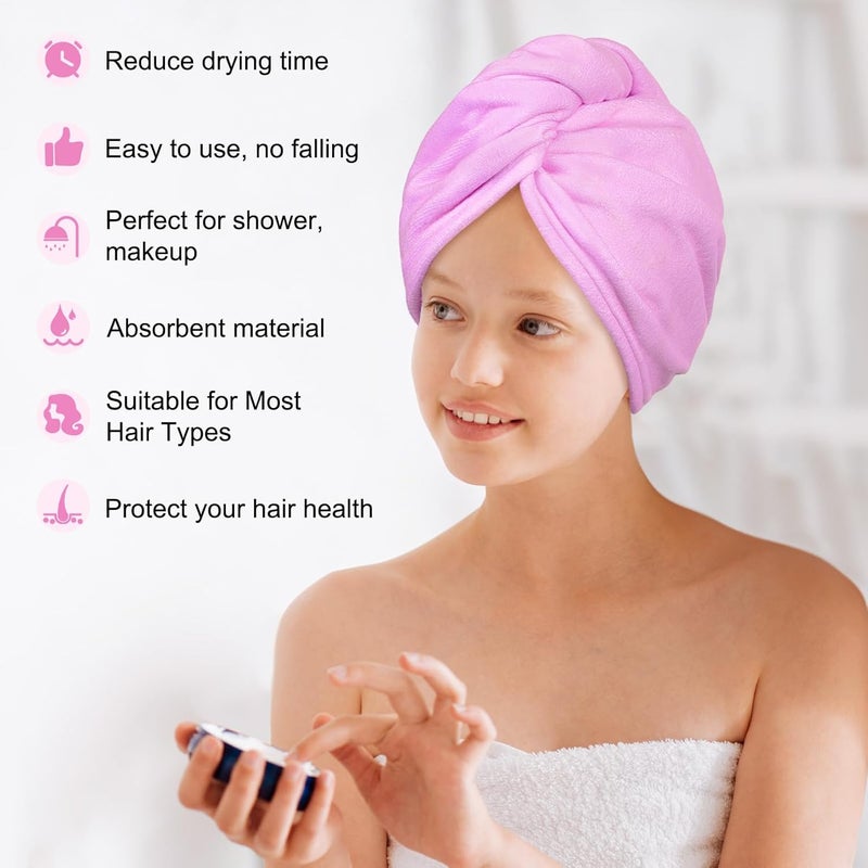 Basumee Microfiber Hair Towel Wrap for Kids 2 Pack Rapid Drying Hair Towel with Button Hair Turbans for Wet Hair Wraps Head Towel Wrap for Women and Girls - Image 4